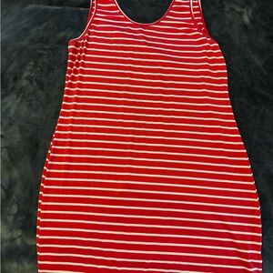 SHEIN Red and White Striped Mini Dress